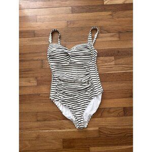 Nip Tuck Swim Multi Fit Cup Swimsuit Black Cream Stripe One Piece Twist Front 8